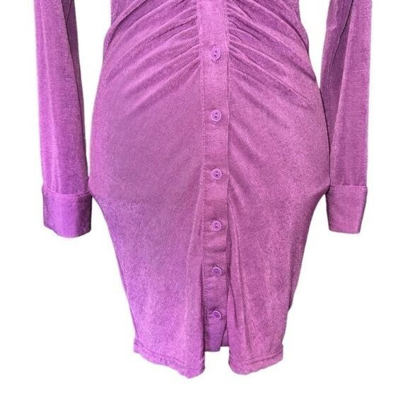 Mable Purple Long-Sleeve Collared Button-Up Ruched Mini Dress Womens Size Small - Picture 4 of 12